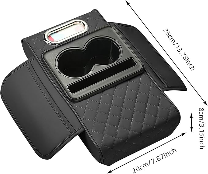 Car Armrest Cushion, 5-in-1 Center Console Cover with 2 Storage Bags Cup Holder, Cup Holder Tissue Slot Phone Slot for Car, Universal Car Armrest Box Cover Protection Pad for Most Vehicles (F)
