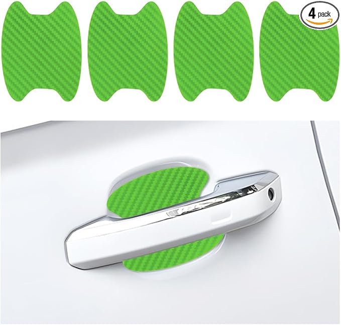 Car Door Handle Cup Scratch Protector, 4PCS 3D Carbon Fiber Vehicle Handle Bowl Sticker, Automotive Exterior Door Cup Protection Decal, Universal for SUV Caravan Automobile (Green)