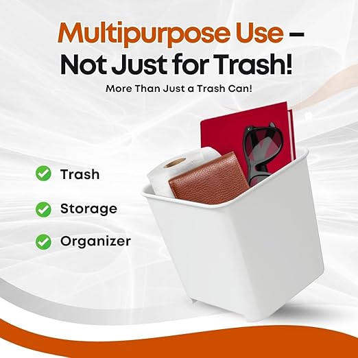 HAUSSIMPLE Car Trash Can Waterproof Vehicle Garbage Bin, Leakproof Anti Slip Floor Mat Clip Trash Bag Holder for Car, Truck, SUV, Van Portable Auto Trash Container with Stability Clips (White, Small)