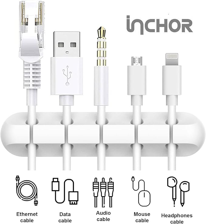 Cord/Cable Organizer White Cord Holder, Wire Organizer USB Cable Management Cord Keeper, 3 Packs Cable Clips for Car Home and Office (7, 5, 3 Slots)