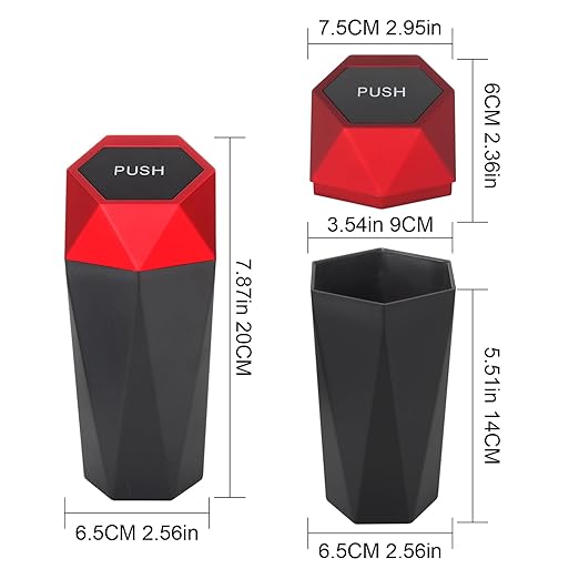 LoyaGour Car Trash Can Bin,Small Garbage Can with Lid,Automotive Cup Holder Mini Cars Trashcan,Portable Cute Cars Door Trash Cans,Women Car Essentials Gadgets Dustbin (2Pcs, Red)