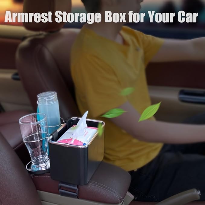 ZMPDJG 2025 New Car Armrest Storage Box, Car Armrest Storage Box with 2 Cup Holders, Universal Between Seat Console Organizer with Phone Slot (A)