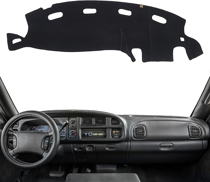 KEYOOG Dashboard Cover Dash Mat Fit for 2001-1998 Do-dge Ram 1500 2500 3500 (for Left Hand Drive),Car Dash Board Mat Anti-Glare Carpet,Non-Slip Pad Sunshield Protector (Black)