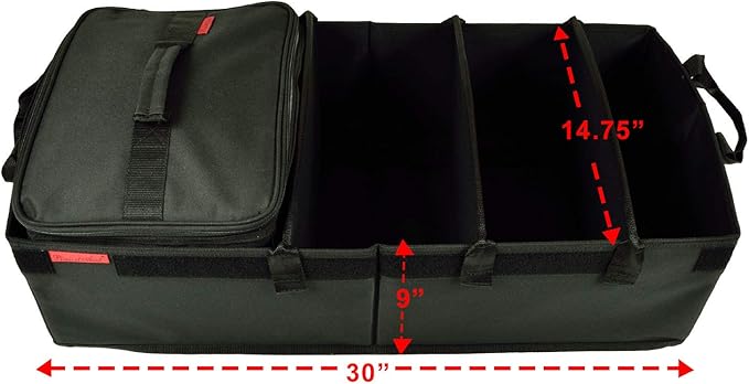 Picnic at Ascot Heavy Duty Rigid Base Trunk Organizer with 28 Can Capacity Leak Proof Cooler- Adjustable Dividers - 30" wide x 15" deep - Designed & Quality Approved in the USA