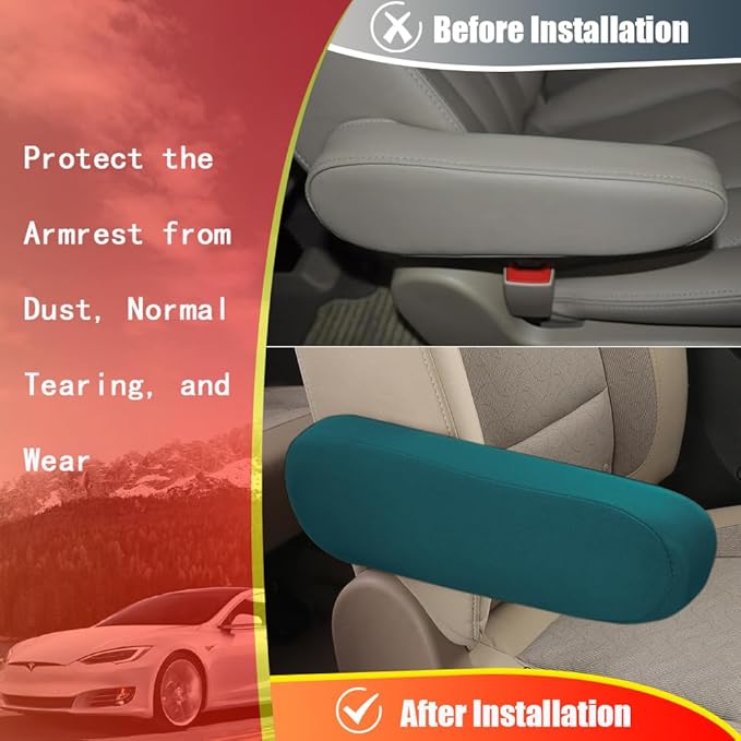 Smeyta 2PC Car Front Seat Armrest Covers,Universal Size Seat Arm Rest Cover,Flat Cloth Fabric Armrest Cover,Car Interior Accessories(Green,1Pair)