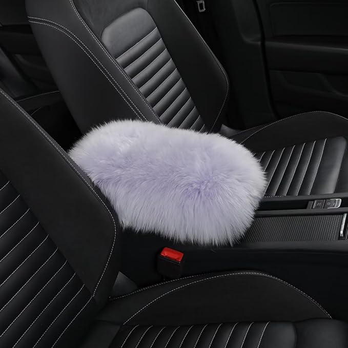 Wool Car Center Console Cover,Universal Fluffy Sheepskin Car Armrest Pad,Car Interior Accessory for Women Men,Armrest Cover Protector for Cars,Vehicles,SUV Light Purple