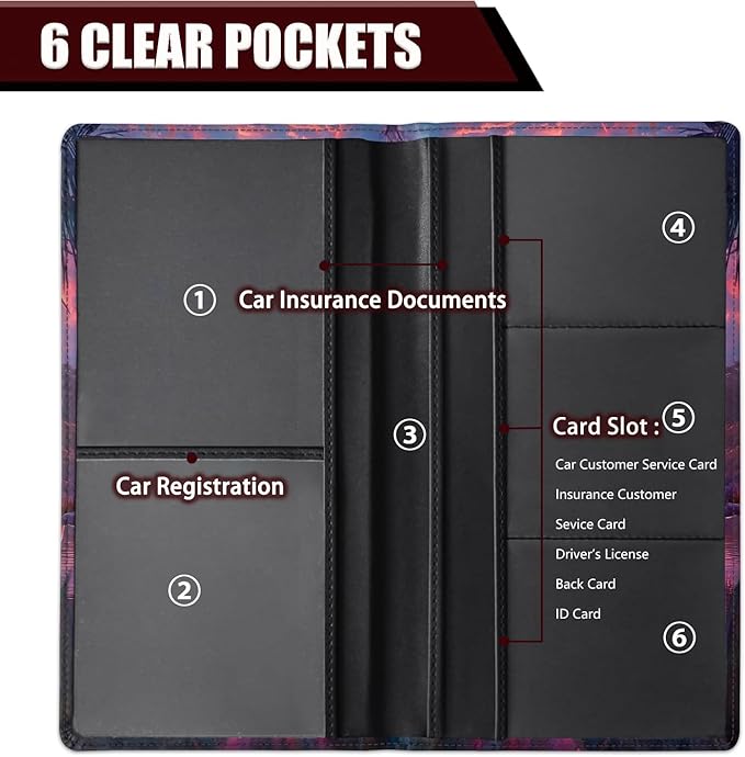 Car Registration Holder, PU Leather Vehicle Glove Box Organizer for Driver License, Document, Car Insurance Holder with Magnetic Shut, Auto Paperwork Wallet Case Accessories, Pink Flamingos Pattern