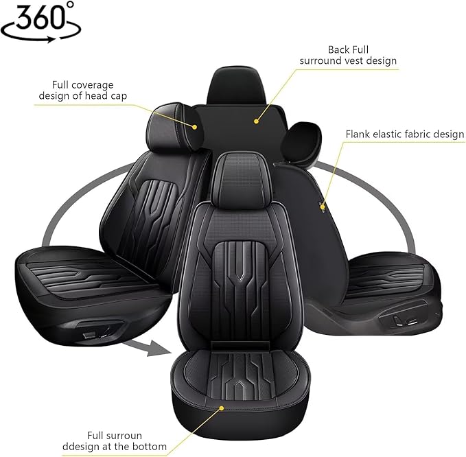YORKNEIC Fit for Hyundai Venue Seat Covers 2020-2025: Leather Waterproof Car Seat Covers Anti-Slip Protector 2 Front Seat Set (2 Seats, Black)