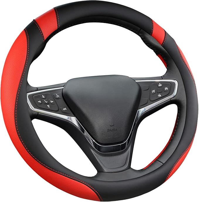 West Llama Customized Auto Car Steering Wheel Cover for Chevy 14.5-15 inches, Steering Wheel Cover for Chevrolet (Black+Red - Standard Size)