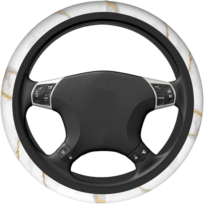 White Marble Steering Wheel Cover for Women Men Girls Car Accessories Decor Anti-Slip Neoprene Auto Steering Wheel Covers Protector Universal 15 Inch