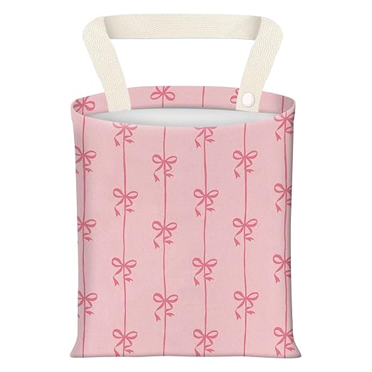BEAKND Hanging Car Garbage Bag, Cute Car Trash Can Bag, Automotive Accessories for Women Men Cute Pink Bow Stripe