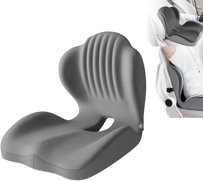 Ergonomic Memory Foam Seat Cushion with Lumbar Support, Office Chair and Car Seat Cushion for Back Pain Relief, Pressure Reducing Comfort Pad, for Parents and Friend,Grey