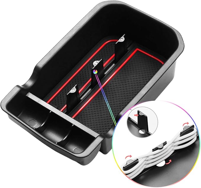 SKTU Compatible with 2017-2020 Jeep Compass Center Console Storage Box Organizer Container Armrest Insert Organizer ABS Tray Pallet with USB Hole and Coin Holder (Red)