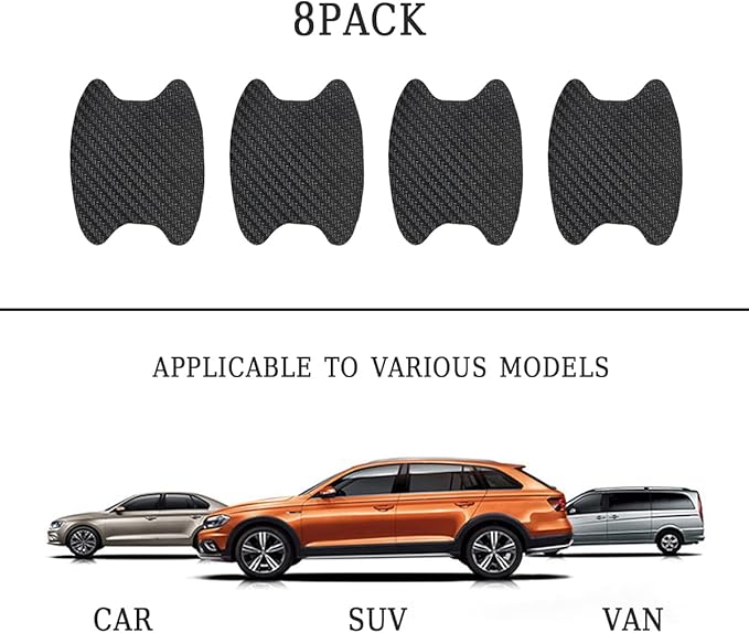 8PCS Car Door Handle Sticker, Carbon Fiber Anti-Scratches Car Door Cup Protector, Non-Marking Auto Door Handle Protective Film, Self-Adhesive Door Side Paint Protector for All Cars (Black/8PCS)
