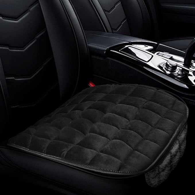 Car Seat Cushion, Soft Plush Vehicle Driver Seat Pad with Storage Pocket, Non-Slip Flat Rubber Bottom, Universal Seat Protector Cover for Truck, Car, SUV, Home, Office, Chair(Black)