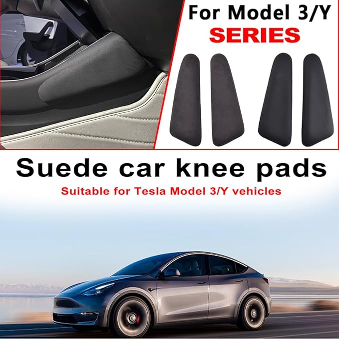 Car Center Console Knee Leg Elbow Cushion Pad Pillow Leg Pad Thigh Support Auto Interior Accessories for Tesla Model 3/Y (Suede Right)