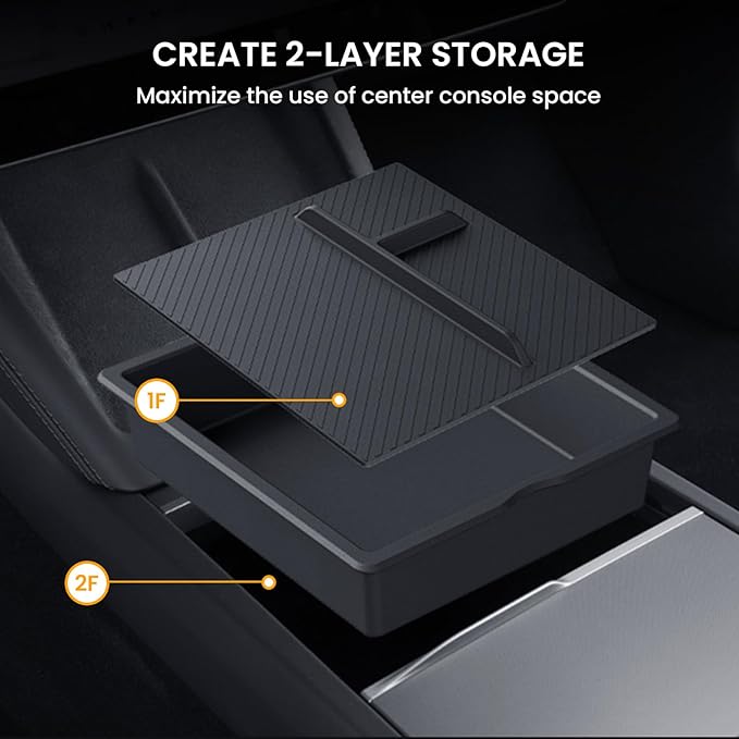 BANKKY Center Console Organizer for Tesla Model 3/Y: 3PCS Center Console Storage Hidden Box Armrest Tray for Tesla 2025+ New Model Y Juniper & 2024 2025 New Model 3 Highland with Non-Slip Material