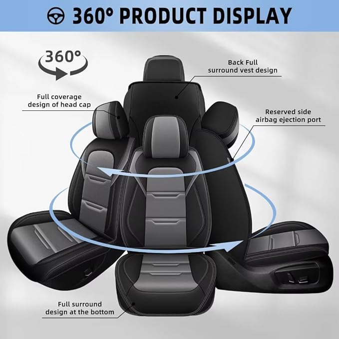 YORKNEIC 2 Front Car Seat Covers Fit for Jaguar E-Pace 2018-2025 Faux Leather Seat Covers Automotive Seat Protectors Cushions (2 Front Seat,Black&Grey)