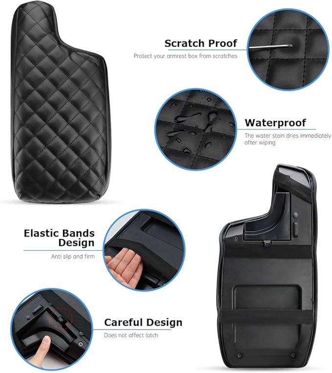 INTGET Car Center Console Armrest Cover for Subaru Crosstrek Accessories 2018-2022 2023 Impreza 2017-2023 Leather Arm Rest Box Lid Cover Seat Protector (Black with Cushion)