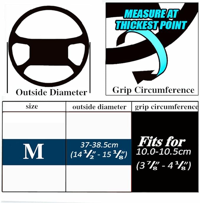 Steering Wheel Cover Universal 15 Inch with Top Genuine Leather, Anti-Slip Design, Soft Padding, Stitch on Wrap