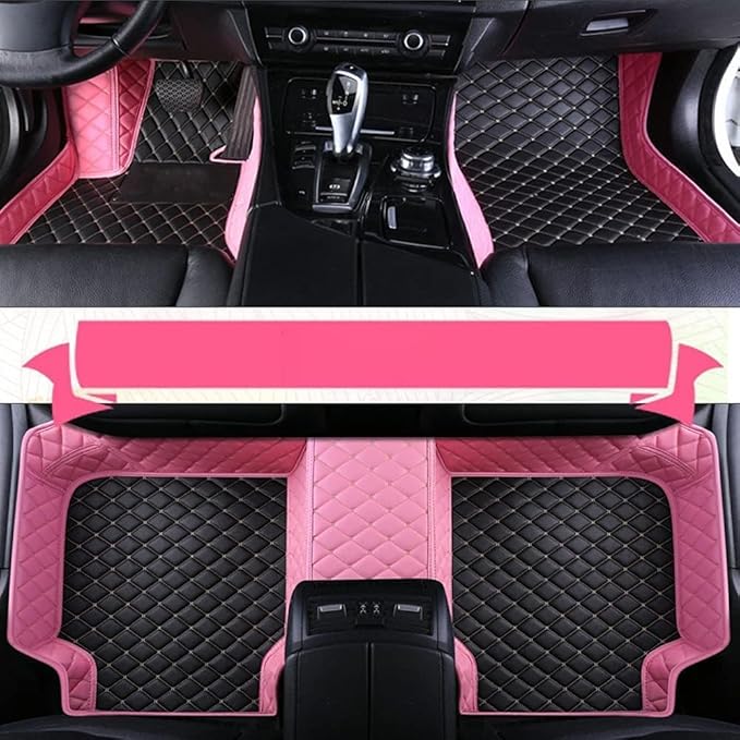 Custom Making Car Floor Mats Protection Pads for 99% Sedan/Coupe/Hatchback/SUV/Pickup Men Women Car Floor Mats Coverage Pads Anti-Slip Leather Floor Lining (Pink+Black Beige)