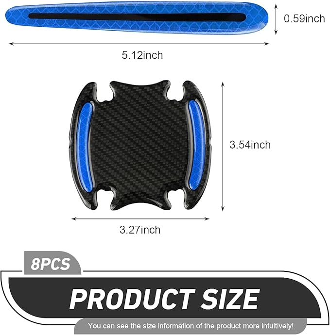 WZP 8PCS Car Door Handle Scratch Protectors, 3D Carbon Fiber Door Handle Scratch Protector Cover, Anti-Scratches Safety Reflective Strips, Universal Car Exterior Accessories for Most Vehicles (Blue)