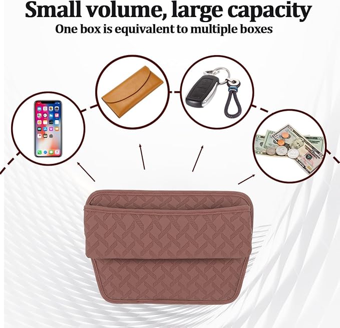 Car Seat Gap Filler Organizer, Leather Console Side Gap Filler Storage Box for Storing Phones Keys, No-Drop Automotive Seat Crevice Blocker Organizer, Universal for Truck SUV Sedan (Brown)