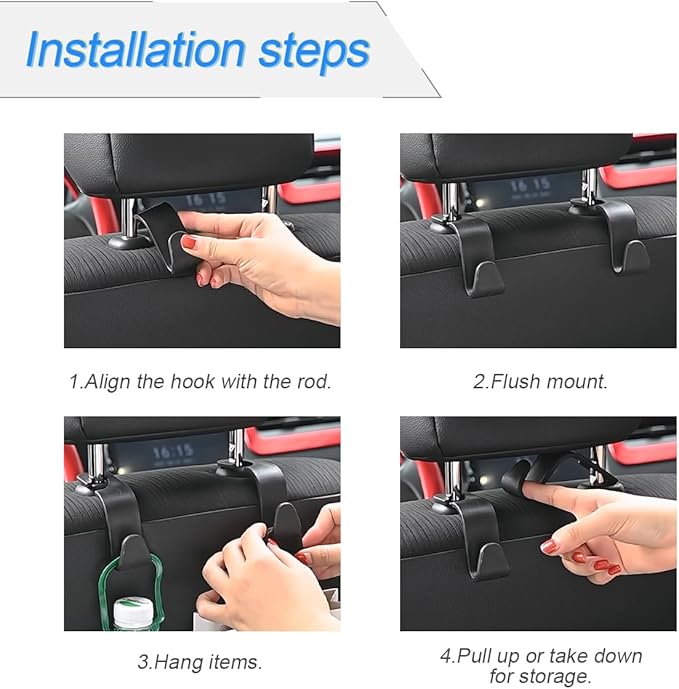 Car Seat Headrest Hook, 4 Pack Auto Seat Hanger Storage Organizer for Purse Handbag Coats Grocery Bags, Car Interior Accessories, Universal Vehicle Backseat Plastic Hanging Hook (Pink2)