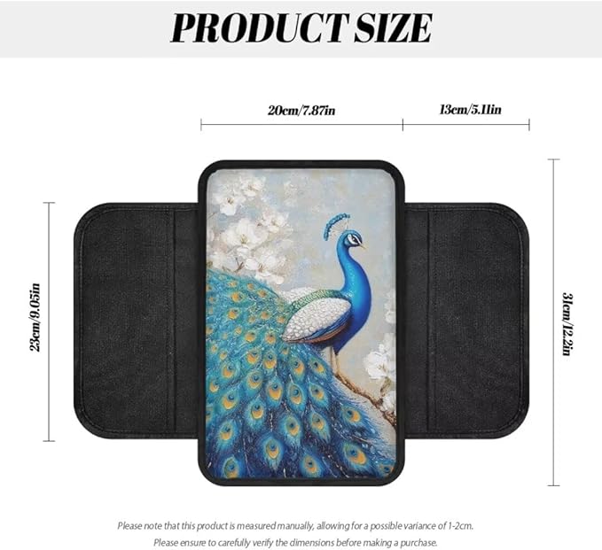 Boatee Peacock Center Console Cover Arm Rest Cover for Car Console Cushion Armrest Mat for Car Accessories Auto Middle Console Organizer Pad Interior Protection for Most Vehicle SUV Truck Car Blue