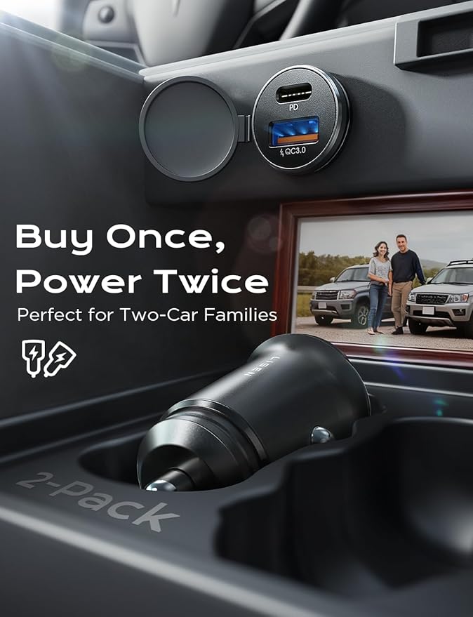 LISEN Car Charger USB C, 54W Cigarette Lighter USB Charger Adapter, Car Accessories for Men, Mini USBC Cars Fast Charging Adapter USBC Type C 12V Plug Outlet, for iPhone 17 Pro Max 16 15 14 13 12 Plus