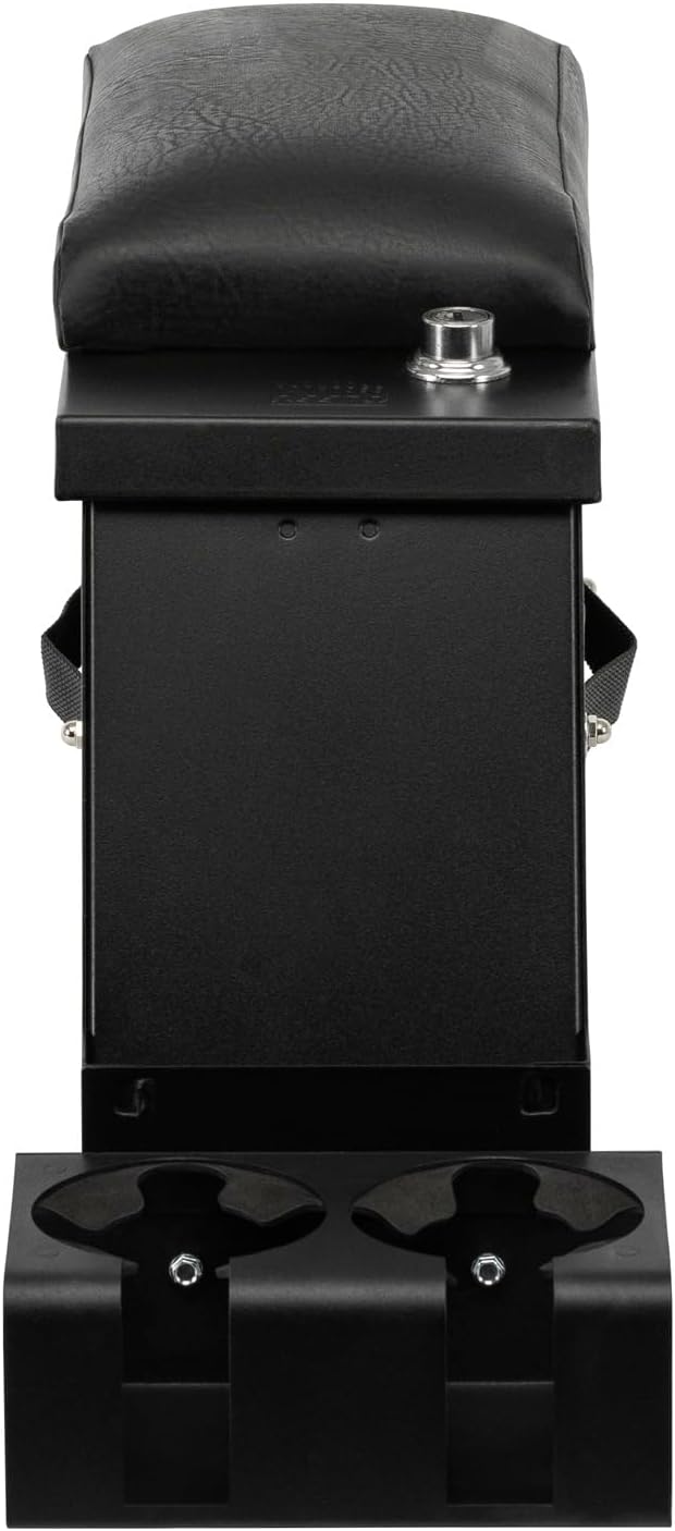 Universal Locking Center Console 6.5" – Steel Vehicle Storage Box with Armrest, Drink Holders, and Organizer Tray – Secure Console Insert for Trucks, SUVs, and Cars