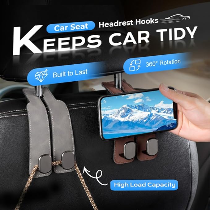 Car Seat Back Storage Hook, Heavy Duty Purse Holder for Car, Auto Back Seat Organizer Hanger for Bags, Groceries and Coats, Universal Vehicle Interior Accessories (2A)