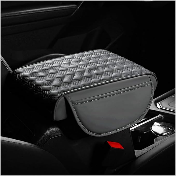 Car Center Console Cover, 12.6"×8.7" Waterproof Leather Auto Armrest Box Protector Elbow Pillow with Storage Pocket, Comfortable Memory Foam Arm Rest Box Cushion Pad, Car Accessories (Gray)