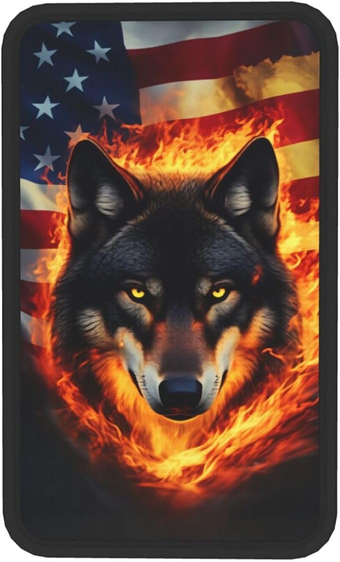 Universal Car Center Console Cushion Pad, American Flag Wolf Soft Waterproof Car Center Console Cover Auto Armrest Seat Box Cover Protector for Most Vehicle SUV Truck Car