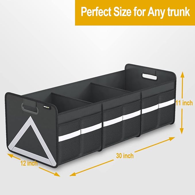 INFUOAP Trunk Organizer for SUV, 65L Large Universal trunk organizers for car with Multi Pockets, Foldable Heavy Duty Collapsible Trunk Storage Organizer with Reflective Stripe