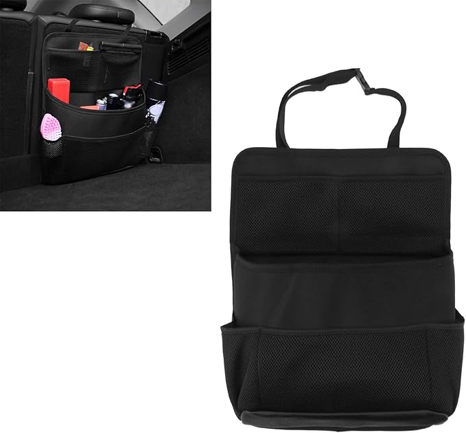 Car Back Seat Storage Bag, Car Back Seat Storage Bag with Strap Oxford Cloth PU Leather Muti Pocket Auto Backseat Holder, Back Seat Storage Pocket for Car Accessories Interior & Travel