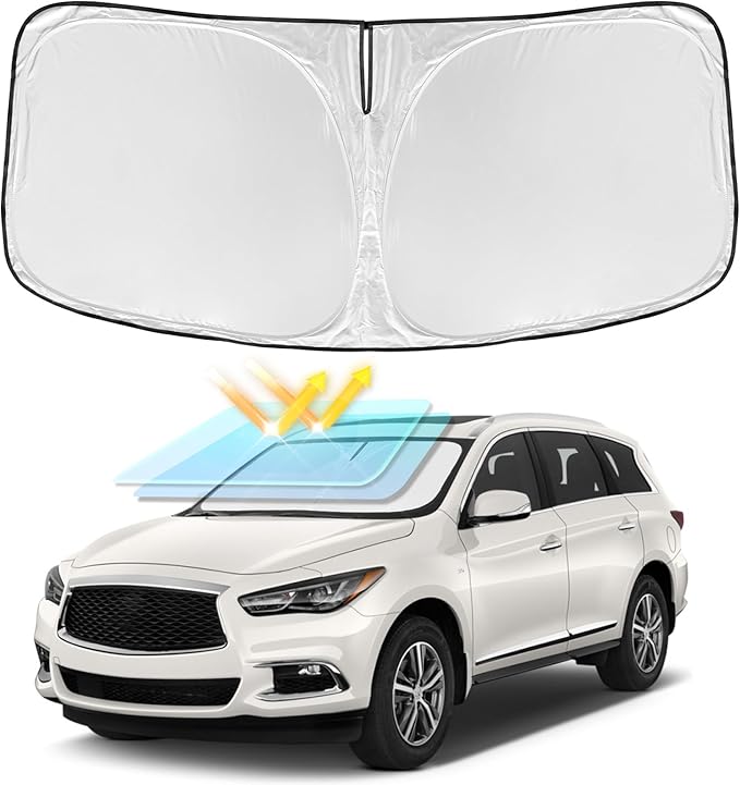 for Infiniti QX60 2014-2025 Windshield Sun Shade - 4 Layers Car Sunshades for Front Windows Shade Cover Custom Fit QX60 Sun Visor 240T Retractable Shade Blocks UV Rays Car Accessories