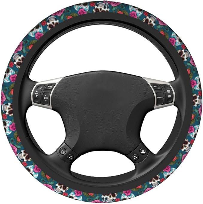 Skull Cute Steering Wheel Cover Non-Slip Breathable Sweat-Absorbent Suitable for SUV Van Truck Car Universal Protection Accessories 15 Inch Suitable for Women Men