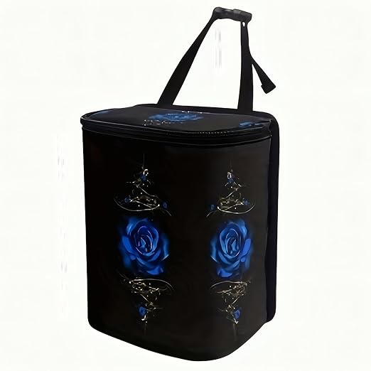 5L Large Capacity Multipurpose Trash Bin for Van Car Trash Can with Lid Trash Bag Hanging with Storage Pockets Leak-Proof SUV Organizer Collapsible and Portable Truck Garbage Bin (Deep Blue Rose)