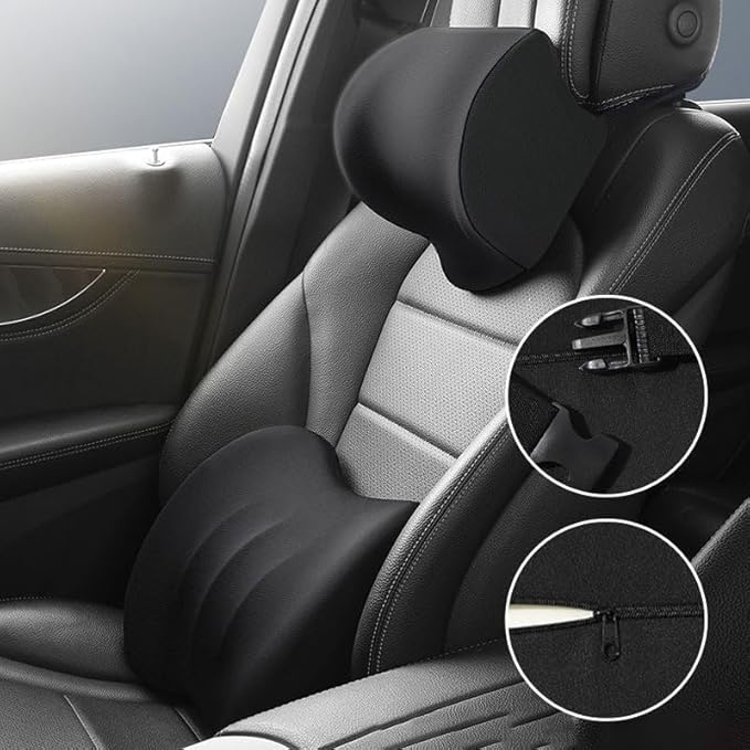 Car Memory Foam Pillow for Toyota Camry XSE/XLE/SE/LE/Hybrid 2025,Neck and Back Support Car Seat Kit Long Drive Essential Neck Pillow Lumbar Support Cushion,Pink