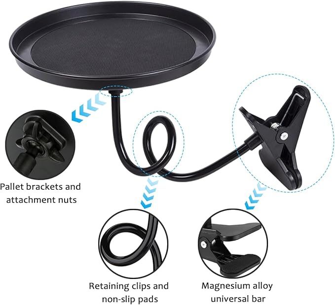 Adjustable Food Tray for Car, 360° Swivel Non-Slip Car Food Table for Drinks and Snacks, 8.7 Inches Diameter Swivel Car Clip Type Tray for Eating, Universal Car Accessories (White)