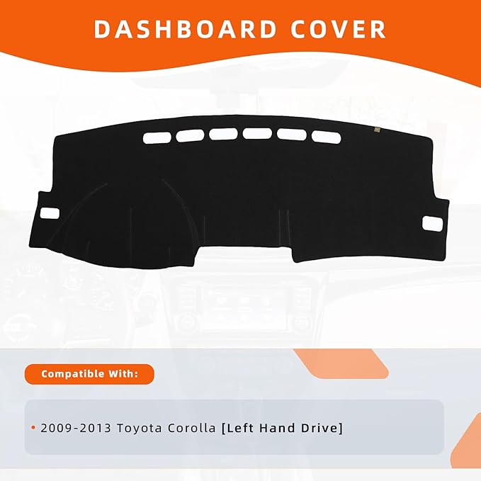 KEYOOG Dashboard Cover Dash Mat Fit for to-yota Corolla 2013-2009 (for Left Hand Drive),Car Dash Board Mat Anti-Glare Carpet,Non-Slip Pad Sunshield Protector (Black)