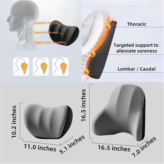 Car Headrest Lumbar Support Cushion for Honda Civic 2025-2016 LX/Sport/EX-L/Hybrid,Ergonomic Seat Headrest Cushion for Neck Back Pain Relief Memory Foam Breathable Removable Cover for Office Chair Car