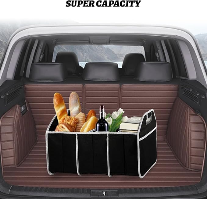 Car Storage Organizer, Automotive Consoles & Organizers, Trunk Organizer, Storage with Reinforced Handles, 3 Compartments Collapsible Trunk Storage Car Interior Accessories Fit for Most Cars