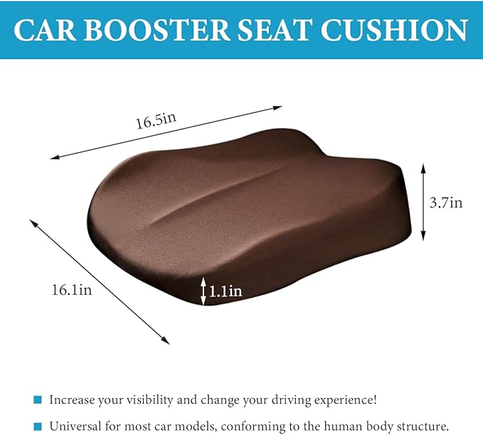 Car Seat Cushion, Comfort Ergonomic Memory Foam Seat Cushion for Tailbone Back Pain Relief, Breathable Car Cushion Suitable for Short People Driver to Get Better View (Coffee)