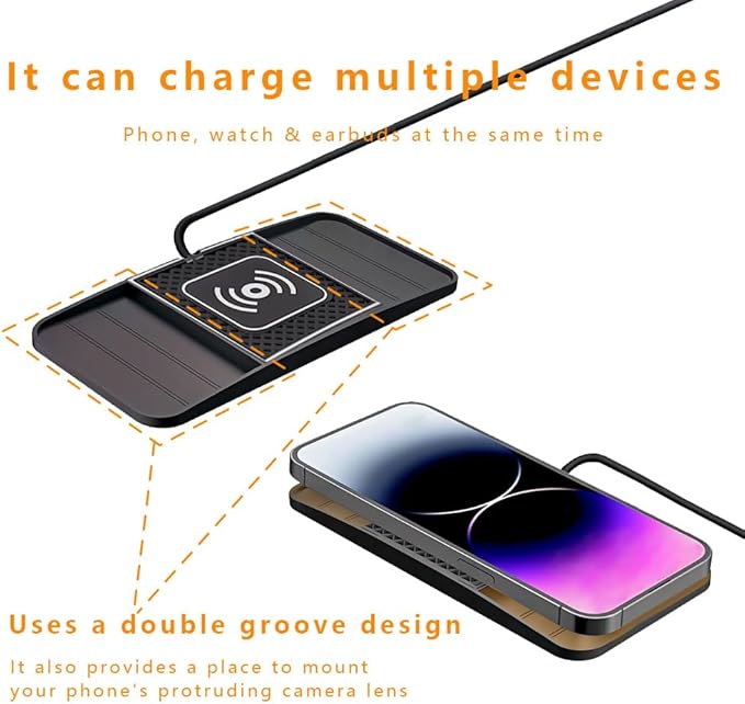 Wireless Charging Pad for Car for Ford Expedition EcoSport Edge Escape Explorer 2000-2026, DIY Trim-to-Fit Slim Non Slip Fast Charger Car Wireless Charging Pad 30CM Cable
