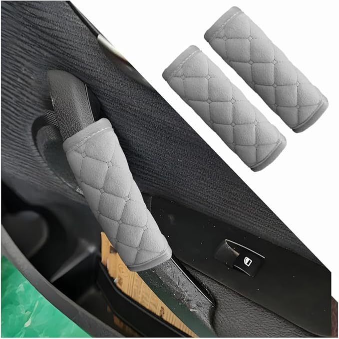 2PCS Car Grab Handle Cover, Soft Velvet Vehicle Door Pull Handle Protector, Anti-Scratch Automotive Interior Grip Gloves Decoration Accessories, Universal for SUV, Sedan, Truck (Gray)