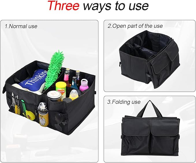 Car Trunk Organizer/Storage, Collapsible Cargo Storage Box, Large Capacity, Trunk Organizer for Cars, Vehicles, SUVs, Trucks