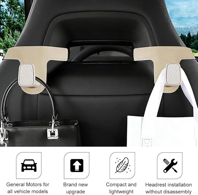 HZEL Car Seat Headrest Hook, 2PCS Vehicle Back Seat Hanger Holder Hook, Multipurpose Automotive Interior Headrest Storage Organizer for Purses Bags Coats, Universal Fit (Black Yellow)