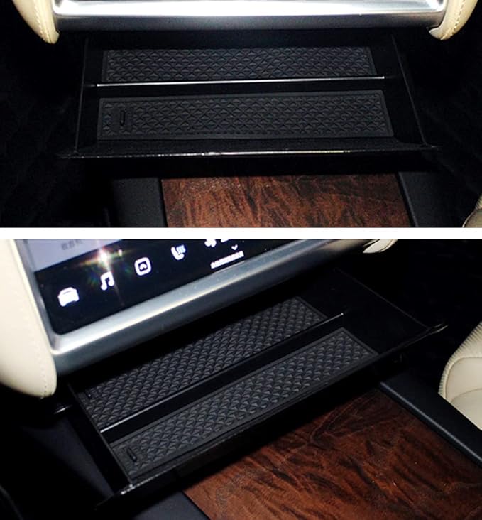 iJDMTOY Exact Fit Under Center Navigation Touch Screen Organizer Compartment Box/Tray w/Inside Mats Compatible with Tesla: 2016-2021 Model X and 2017-2021 Model S